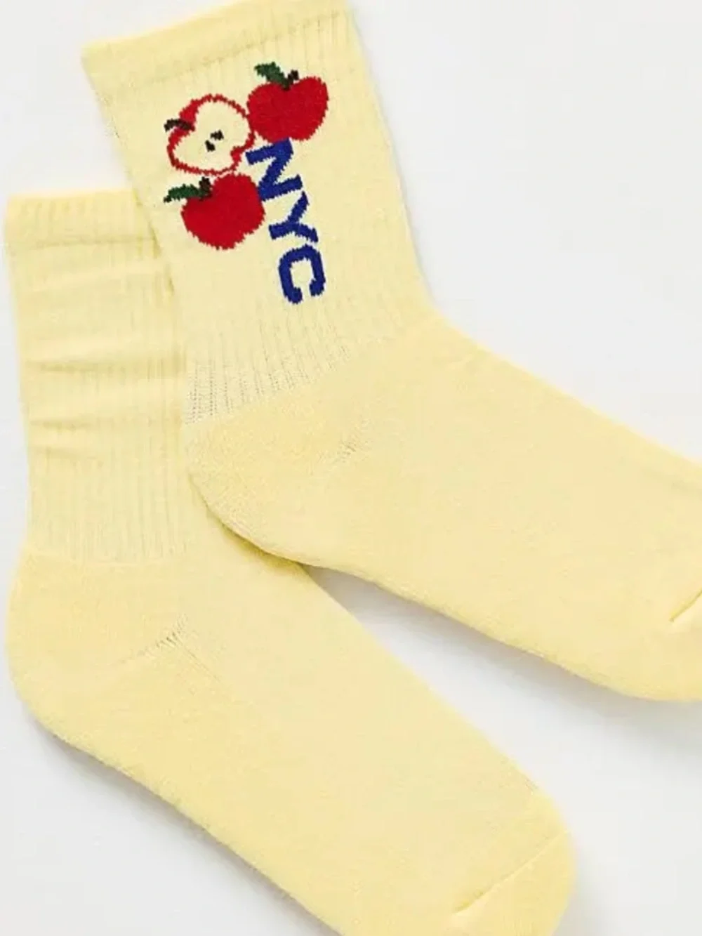 Anthropologie City Icon Crew Socks Yellow NYC Red Apple